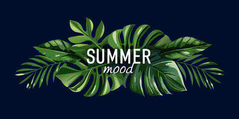 Obraz premium Tropical leaves and summer typography design for a vibrant relaxing aesthetic