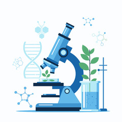 Science Laboratory Research Illustration &ndash; Microscope Biology Experiment Vector