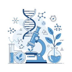 Science Laboratory Research Illustration &ndash; Microscope Biology Experiment Vector