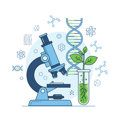 Science Laboratory Research Illustration &ndash; Microscope Biology Experiment Vector