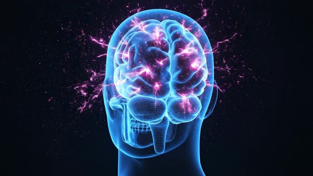 Glowing brain activity pattern revealed in digital animation sequence