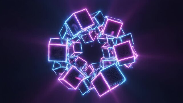 Neon cubes in dark space