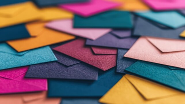 National Send a Card to a Friend Day A pile of colorful paper envelopes in various shades overlaps closely together Send a Kind Message