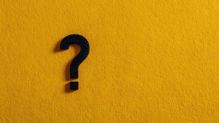 National Trivia Day Black question mark symbol resting on a textured bright yellow surface background Brain Teaser Day