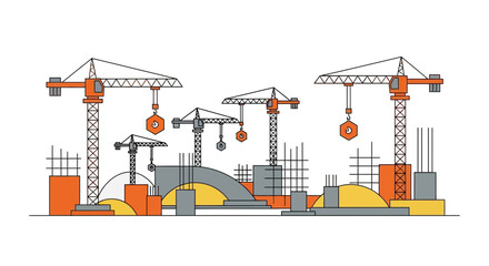 Construction Site with Cranes and Building Materials - Urban Development