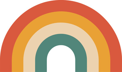 Fototapeta premium A minimalist rainbow arc displays warm retro colors on a simple white background