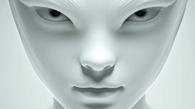 Futuristic White Android Face Close-Up with Subtle Skin Texture
