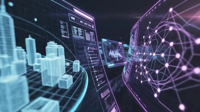 Futuristic digital interface with data displays