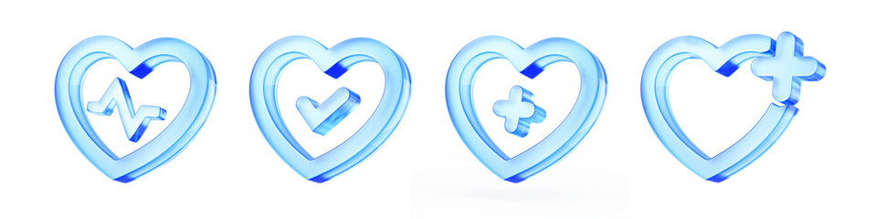 Heartshape icon signs. Medicine, medical health care concept. Heart, Love concept