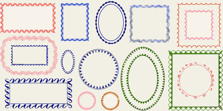 An assortment of colorful decorative frames and borders in various shapes