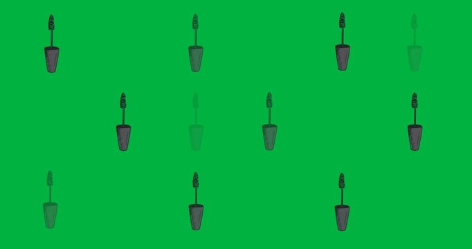Digital animation of multiple mascara icons against black background