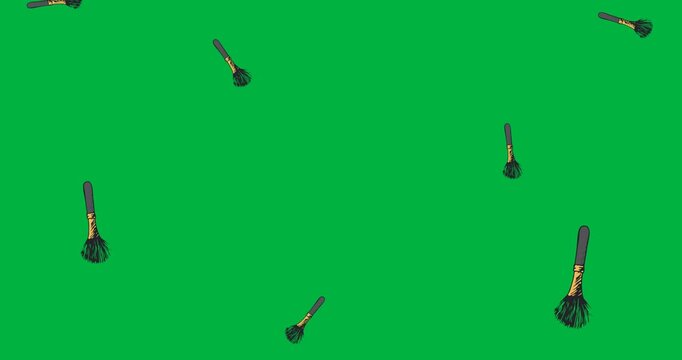 Digital animation of multiple makeup brush icons falling against black background