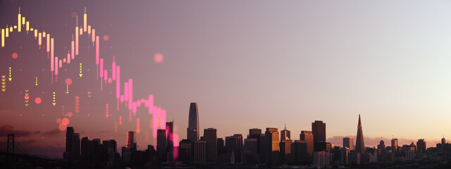 San Francisco real estate market crisis with falling chart overlay symbolizing economic downturn...