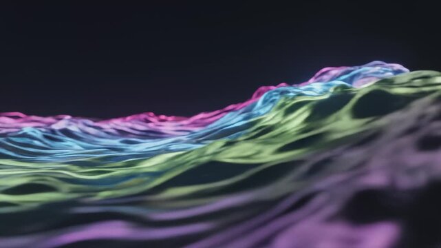 Stylized Water Wave Crashing With Fluorescent Colors Against Black Background