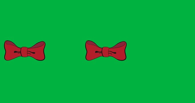 Digital animation of red bow icons in seamless motion against black background