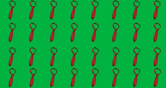 Digital animation of multiple red tie icons in seamless pattern against black background