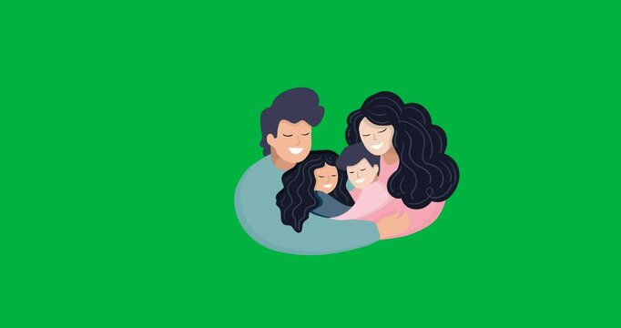 Digital animation of family hugging each other icon against black background