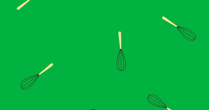 Digital animation of multiple spatula icons falling against black background