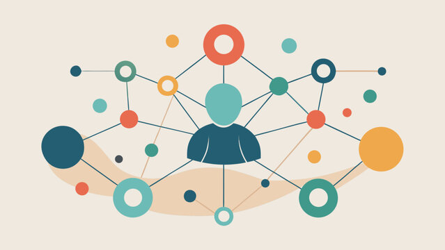 Abstract illustration of a person connected to a network of colorful nodes representing communication and digital connections