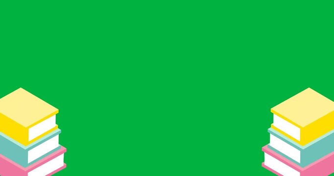 Digital animation of stack of books icons against black background