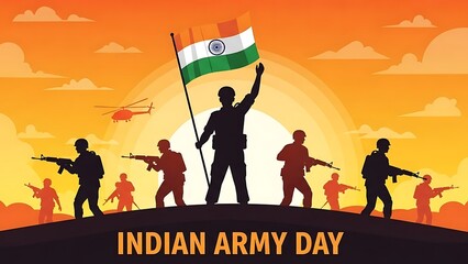 Indian Army Day Celebration with Soldiers and Flag.