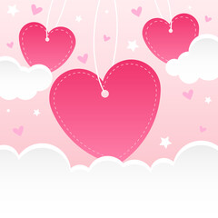 Hanging hearts cloud valentines background illustration