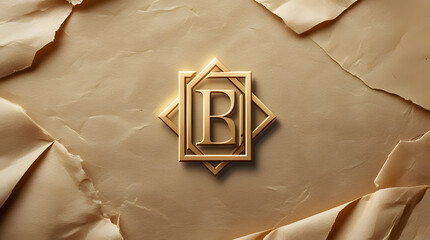 Elegant gold logo mockup with intricate details and subtle gradients on warm textured paper, featuring modern minimalist design, metallic sheen, luxurious and sophisticated aesthetic, centered layout 