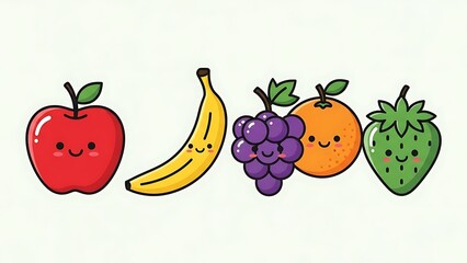 Colorful Cartoon Fruits with Smiling Faces.