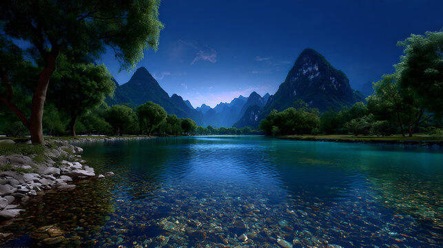 mountain lake in the morning - Powered by Adobe