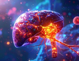 Illuminated brain illustration, glowing with vibrant internal energy