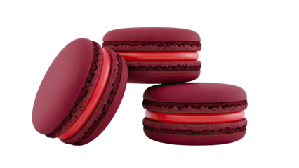 Three Dark Red Macarons with Pink Filling