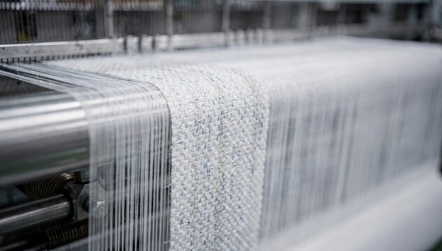 Medium shot of recycled polyester webbings being woven with precision showcasing sustainable fabric production using repurposed plastic fibers for ecoconscious textile