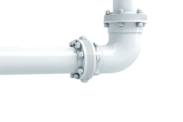 White pipe with flanges and bolts bends on black background
