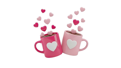 Two Mugs of Coffee with Hearts and Hearts Floating Above