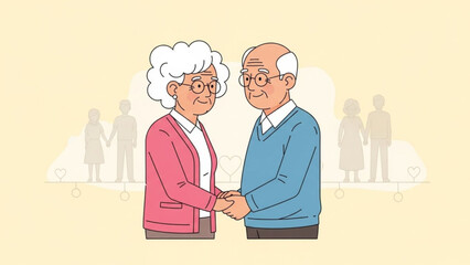 An elderly couple shaking hands in a heartwarming moment of love and companionship