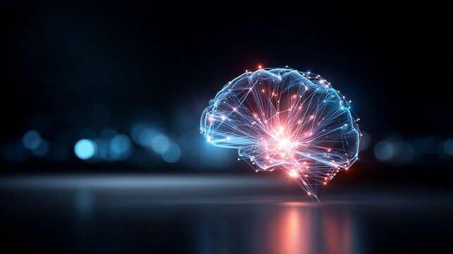 Abstract digital human brain with glowing neural connections, artificial intelligence and data processing concept, futuristic technology background, clean minimal composition, real - Powered by Adobe