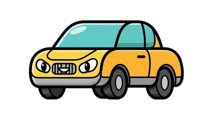 Fototapeta premium Yellow Cartoon Car Illustration on White.
