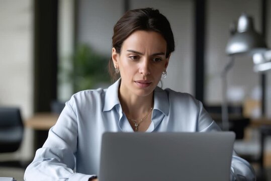Konzentrierte Gesch&auml;ftsfrau arbeitet am Laptop im modernen B&uuml;ro