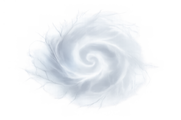Hurricane storm spiral effect with swirling clouds creating a vortex, depicting severe weather and danger, transparent background