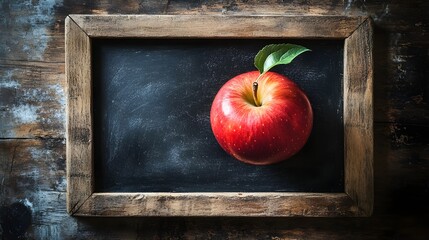 red apple on blackboardRed apple on blackboard background symbolizing education, healthy eating and back to school concept with fresh organic fruit, perfect for classroom posters, nutrition banners, l