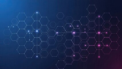 Futuristic network connections with glowing hexagons on dark blue background