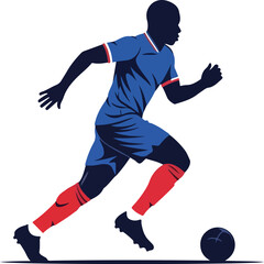 Fototapeta premium Silhouette of a Soccer Player in the France National Team Kit Running with a Football , Generative Ai