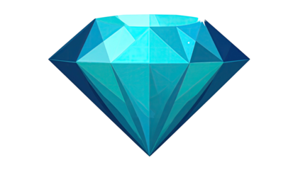 A large, multifaceted gemstone rendered in vibrant shades of blue against a stark black background