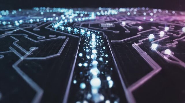 Circuit board with glowing particles