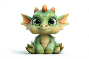 Fototapeta premium Cute Cartoon Baby Dragon Sitting on White Background Fantasy Creature Educational Illustration for Kids
