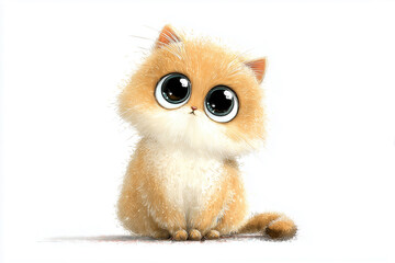 Cute Cartoon Cat Sitting with Big Eyes on White Background for Kids Fun and Education