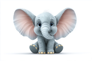 Smiling Cartoon Elephant with Big Ears on White Background Cute Educational Vector Illustration
