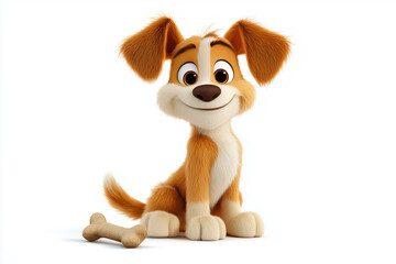 Cute Cartoon Dog Puppy Smiling on White Background for Kids Fun and Education