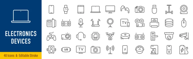 Fotobehang Sportwinkel Electronics and Devices web icons in line style. Computing, social network, management, internet, network, programming, Internet connection collection. Editable stroke. Vector illustration.  © iiierlok_xolms