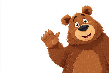 Friendly Cartoon Bear Waving Hand on White Background Cute Educational Illustration